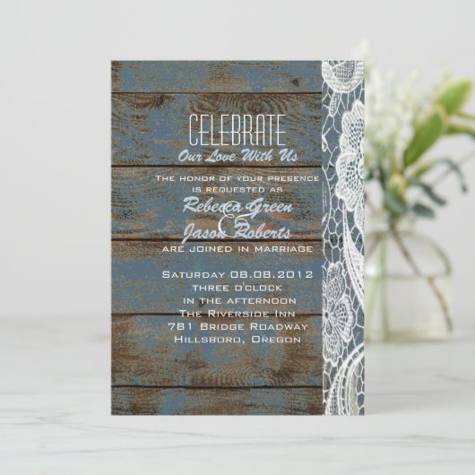 ヴィンテージ スレートブルー バーンワードレース カントリーウェディング 招待状 (スタンド正面)