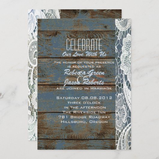 ヴィンテージ スレートブルー バーンワードレース カントリーウェディング 招待状 (正面/裏面)