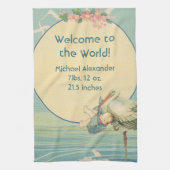 ヴィンテージ スワロー 赤ちゃん男の子のブランケット、世界へようこそ キッチンタオル (縦)