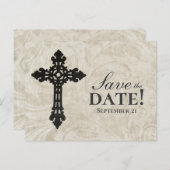 ヴィンテージ·スワール·カトリック·クロス·セーブ·ザ·デート 案内ポストカード (正面/裏面)