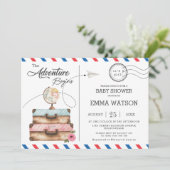 ヴィンテージ·スーツケース·ベイビー·シャワー·ガール·アドベンチャー·ポスタル 招待状 (スタンド正面)