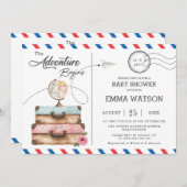 ヴィンテージ·スーツケース·ベイビー·シャワー·ガール·アドベンチャー·ポスタル 招待状 (正面/裏面)