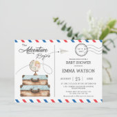 ヴィンテージ·スーツケース·ベビー·シャワー·ボーイ·ニュー·アドベンチャー 招待状 (スタンド正面)