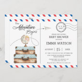 ヴィンテージ·スーツケース·ベビー·シャワー·ボーイ·ニュー·アドベンチャー 招待状 (正面/裏面)