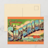 ヴィンテージ スーペリア湖 ウィスコンシン州 挨拶 ポストカード (正面/裏面)