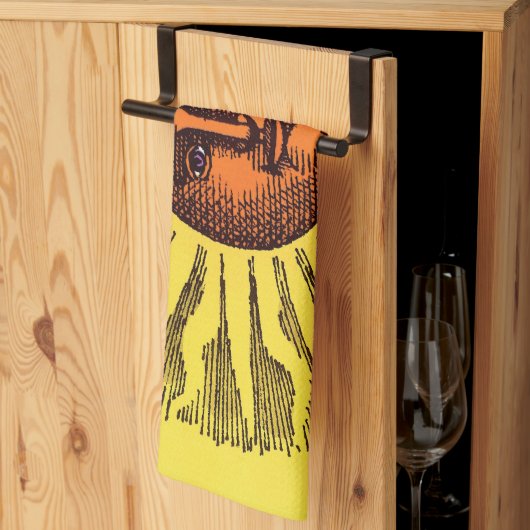 ヴィンテージ セレスチャル イエロー スマイリング ハッピー ヒッピー サン キッチンタオル (三つ折り)