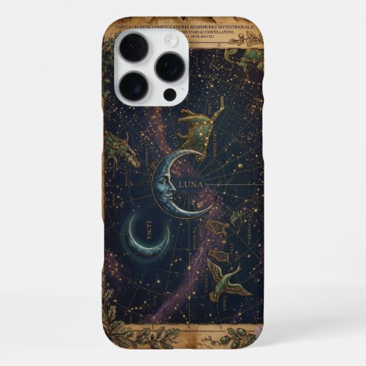 ヴィンテージ セレスティアル アストロ ルナ 月 星座 iPhoneケース (裏面)
