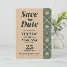 ヴィンテージ・セージグリーンとゴールドのSave the Date QR