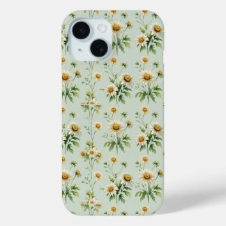 ヴィンテージ・セージグリーン・デイジー・フォンケース iPhone 15ケース