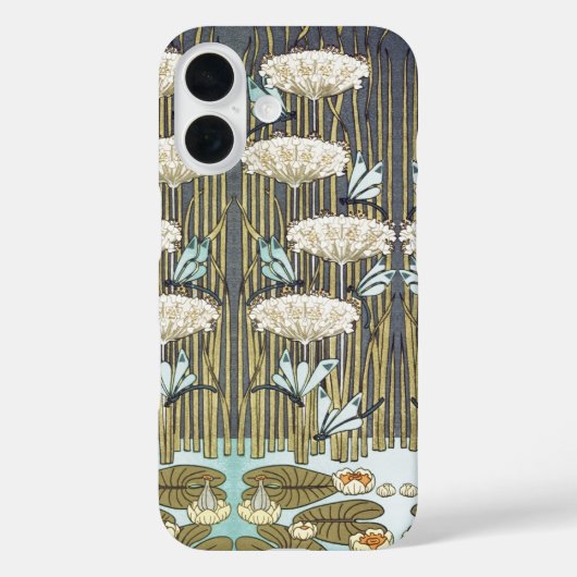 ヴィンテージ・セージグリーン・トンボとスイレンアート Case-Mate iPhoneケース (裏面)