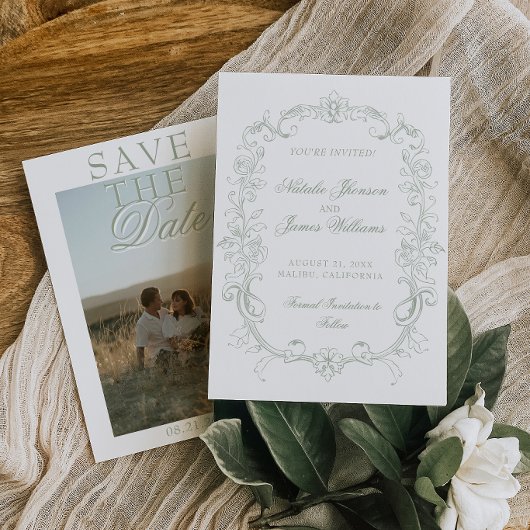 ヴィンテージ セージグリーン 写真 アンティーク お金 レトロ 結婚式 セーブザデート