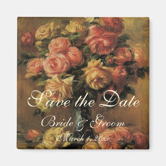 ヴィンテージ・セーブ・ザ・デート！ルノワールの「花瓶のバラ 3」 マグネット (正面)