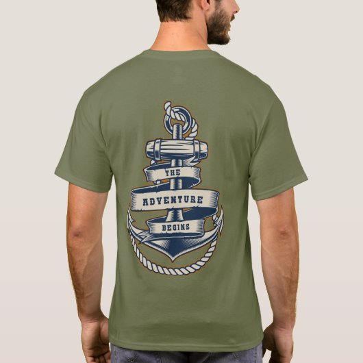ヴィンテージ セーリング アンカー ロープ 冒険が始まる Tシャツ (裏面)