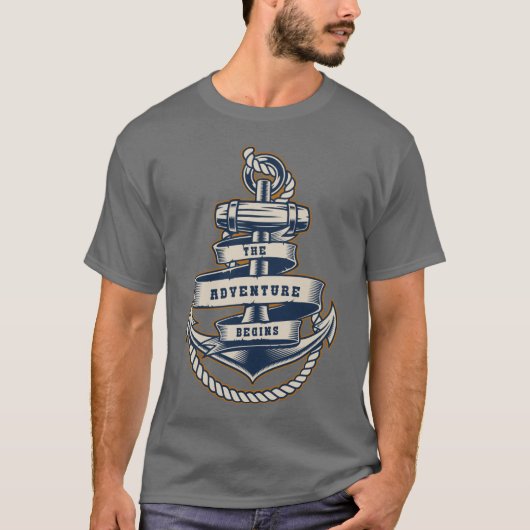 ヴィンテージ セーリング アンカー ロープ 冒険の始まり Tシャツ (正面)