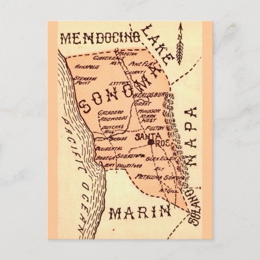 ヴィンテージ ソノマ郡 マップ ポストカード (正面)