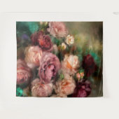 ヴィンテージ ソフト ピンクとバーガンディのローズ ペイント タペストリー (正面(横))