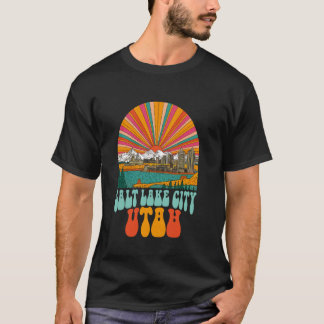 ヴィンテージ ソルトレイクシティ ユタ州 夕日 シルエット Tシャツ