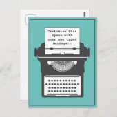 ヴィンテージ タイプライター カスタム メッセージ ティール ポストカード (正面/裏面)