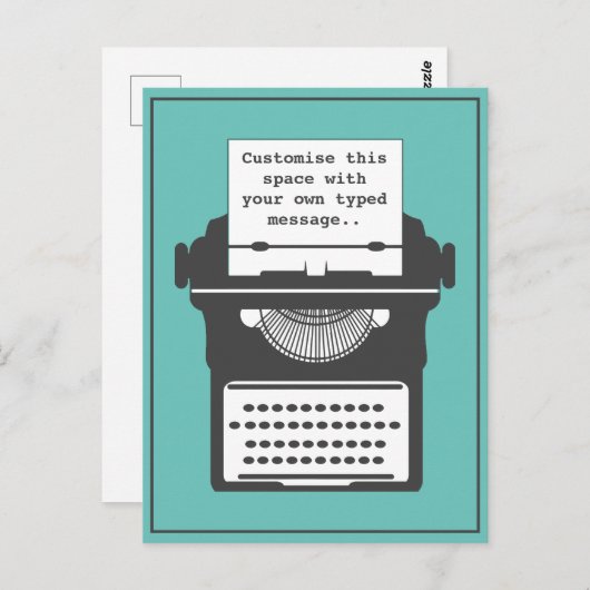 ヴィンテージ タイプライター カスタム メッセージ ティール ポストカード (正面/裏面)