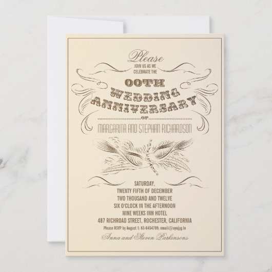 ヴィンテージ タイポグラフィー エイジド アニバーサリー インビテーションズ 招待状 (正面)