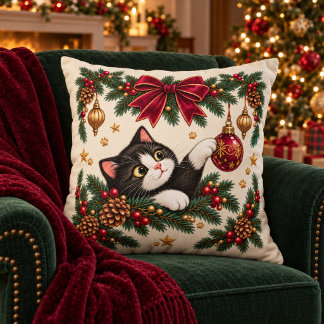 ヴィンテージ タキシード猫のクリスマススローピロー クッション