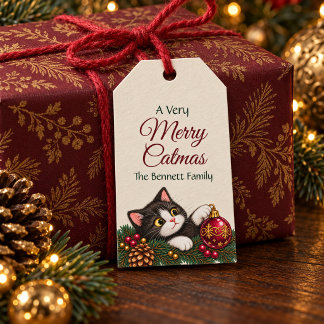 ヴィンテージ タキシード猫のクリスマス ギフトタグ