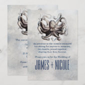 ヴィンテージ タコ 海塩 ビーチ ウェディング 招待状 (正面/裏面)