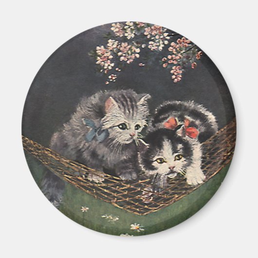 ヴィンテージ、タビー猫、ハンモックの子猫 マグネット (正面)