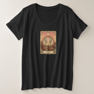ヴィンテージ タロットカード プライド スケルトン ラバーズ レインボー プラスサイズTシャツ