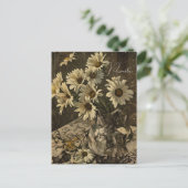 ヴィンテージ ダイシー ワイルドフラワー パターン オールド セピア フォト ポストカード (スタンド正面)