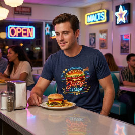 ヴィンテージ ダイナー ネオンサイン:ジューシー＆クラシックバーガー トライブレンドＴシャツ