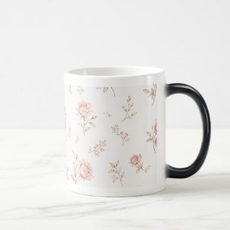 ヴィンテージ ダスティピンクのバラの花柄 コーヒーマグ モーフィングマグカップ