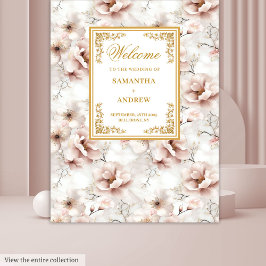 ヴィンテージ ダスティピンク ゴールド フラワー ウェディング タペストリー