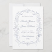 ヴィンテージ ダスティブルー オールドマネー 高級 結婚式 セーブザデート (裏面)
