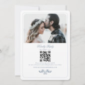 ヴィンテージ ダスティブルー 写真 ウェディング 招待状 QRコード付き (裏面)