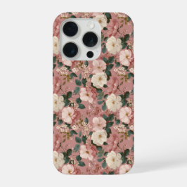 ヴィンテージ ダスティローズクリーム フラワーパターン iPhone 15 PROケース