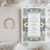 ヴィンテージ ダスティーブルー アールヌーヴォー ヴィクトリアン ウェディング 招待状