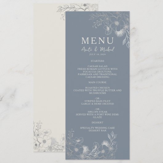 ヴィンテージ ダスティーブルー ウェディングメニュー メニュー (正面/裏面)