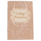 ヴィンテージ ダスティ ピーチ ダマスク オーダーメイド ミディアムペーパーバッグ (正面)