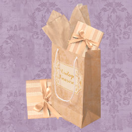 ヴィンテージ ダスティ ピーチ ダマスク オーダーメイド ミディアムペーパーバッグ