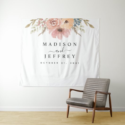ヴィンテージ ダスティ ローズ ピーチ フラワー ウェディング バックドロップ タペストリー (インサイチュ(横))