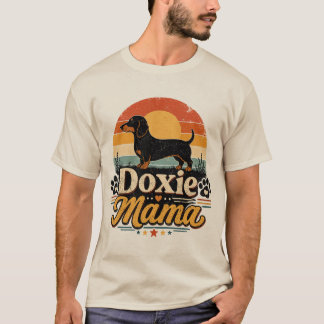 ヴィンテージ・ダックスフント・ママ・レトロ・サンセット Tシャツ