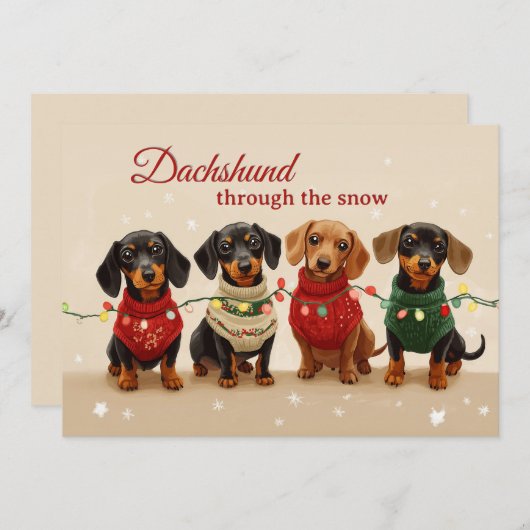 ヴィンテージ・ダックスフンド犬 メリークリスマス シーズンカード (正面/裏面)