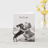 ヴィンテージ・ダックスフンド・ベストフレンド カード (黄色い花)