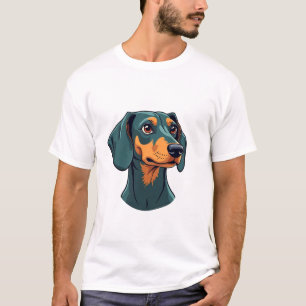 ヴィンテージ ダックスフンド ポートレート アート レトロ ドッグ イラスト Tシャツ