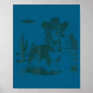 ヴィンテージ ダックスフンド UFO ウエスタン 笑犬  ポスター