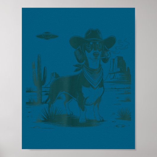 ヴィンテージ ダックスフンド UFO ウエスタン 笑犬 ポスター (正面)