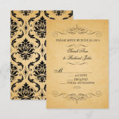 ヴィンテージ ダマスク ウェディング RSVP スワール フローリッシュ (正面/裏面)