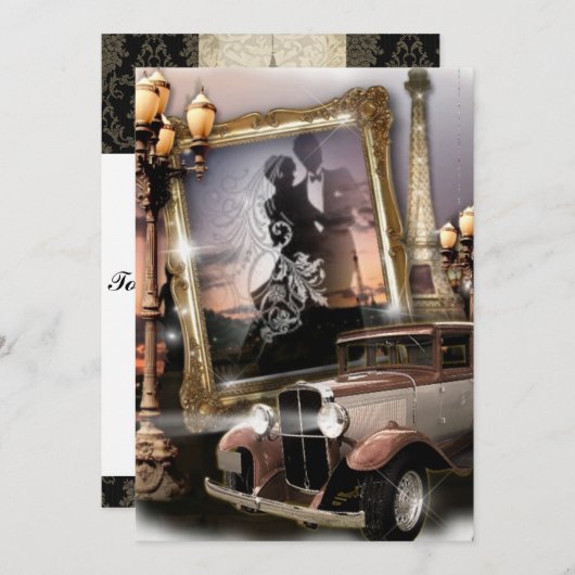 ヴィンテージ·ダマスク·ギャングの結婚式の招待 招待状 (正面/裏面)