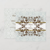 ヴィンテージ ダマスク スワール フローラル レース ウェディング インビテ 招待状 (正面/裏面)